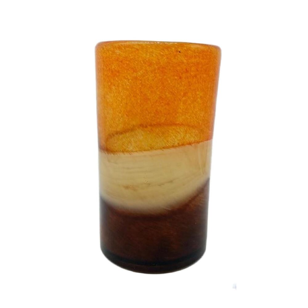 Vintage Orange Brown Art Glass Cylinder Vase: Mottled Hurricane Vase, 9.75" Tall